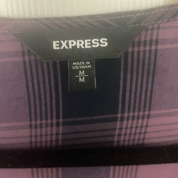 Express Long Sleeve Cropped Plaid Blouse with Smocked Band - Picture 3 of 5